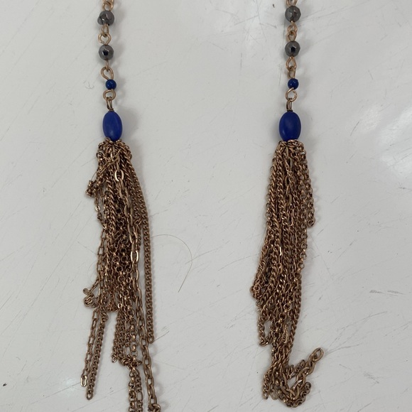 Anthropologie multi-strand blue gold lariat necklace - Picture 4 of 4